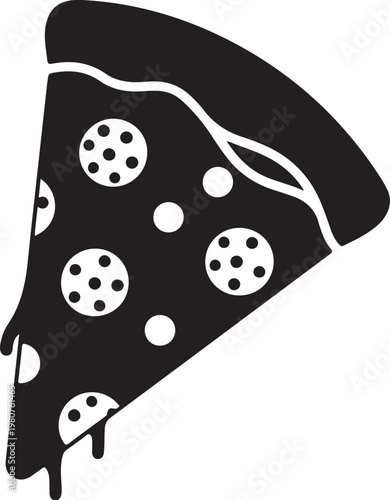 Black silhouette pizza slice with white cheese and pepperoni