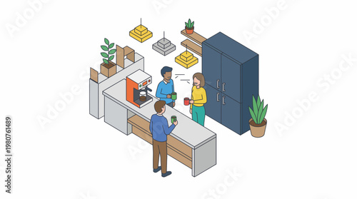 People work together in an open office business setting with colleagues