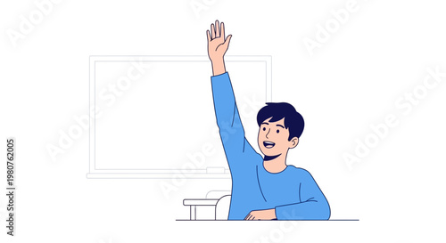 Student raising hand, classroom illustration, education vector, school boy