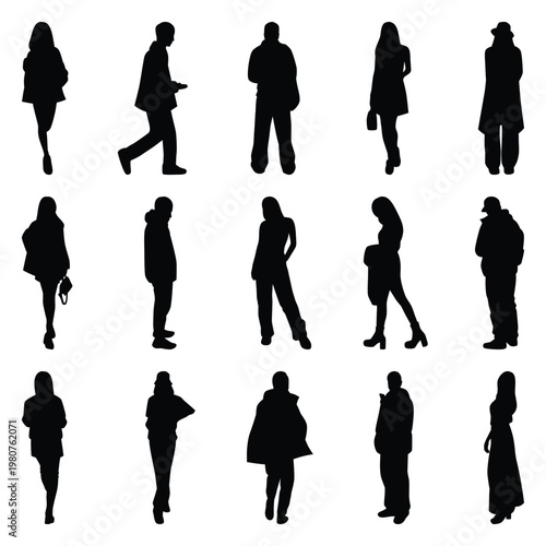 Vector collection set of individual people silhouettes.	