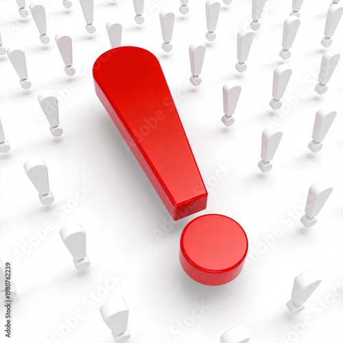 Large Red Exclamation Mark Among Many White Symbols