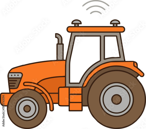 Smart farming autonomous tractor vector illustration with wireless connectivity for modern agriculture and agritech