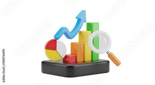 3D Data Analysis and Growth Chart Icons