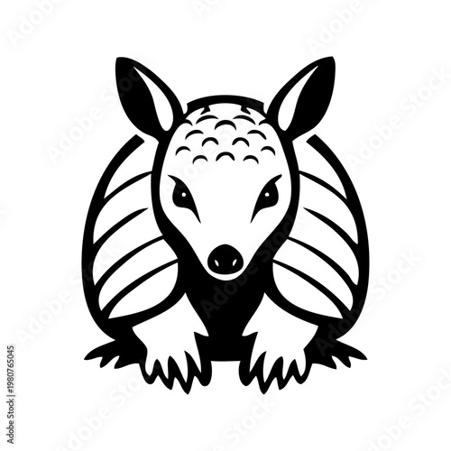 Logotipo con dibujo minimalista con líneas de un armadillo visto de frente 
