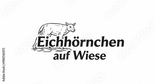 A black and white sketch of an animal standing on grass, with German text below