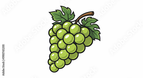 A cartoon cluster of ripe green grapes with leaves