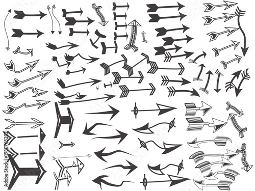 A dense collection of black arrows in varying styles and orientations fills the entire frame