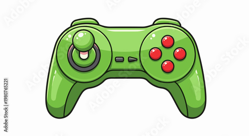 A bright green pixel art video game controller with red buttons