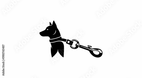 A black silhouette of a dog with a leash attached to its collar