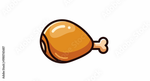 A cartoonish, golden-brown chicken leg with a white bone