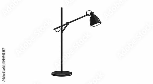A black adjustable floor lamp with a weighted base and flexible arm