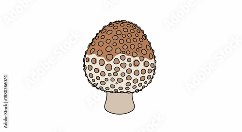 A cartoon-style illustration of a brown and white spotted mushroom