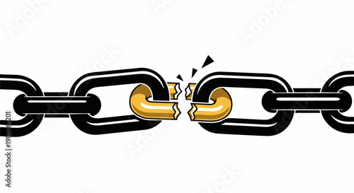 A broken chain link symbol, with black outer links and a fractured golden inner link