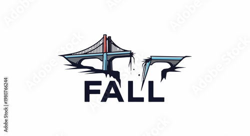 A broken suspension bridge is depicted above the word "FALL