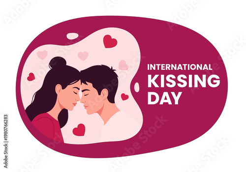 International kissing day illustration with couple and hearts