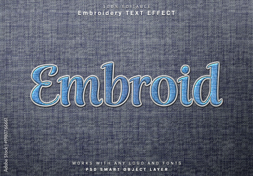 Realistic Embroidery Text Effect on Denim Fabric Texture Mockup