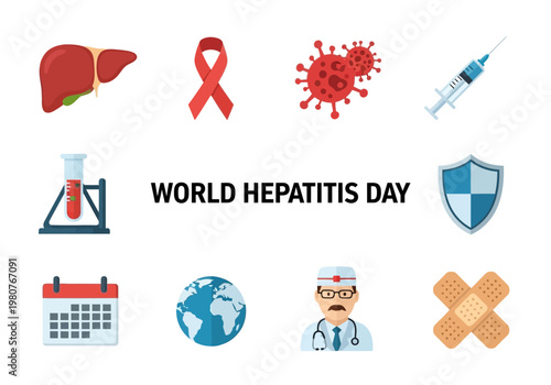 World hepatitis day awareness poster with medical icons