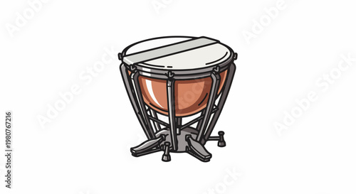 A bass drum with a copper body and white head on a metal stand