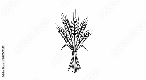A black and white line drawing of a bundle of wheat stalks tied together at the bottom