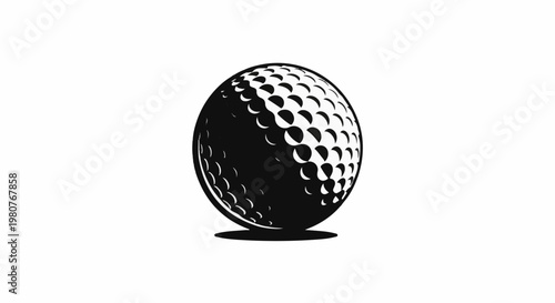 A black and white illustration of a dimpled golf ball on a plain background