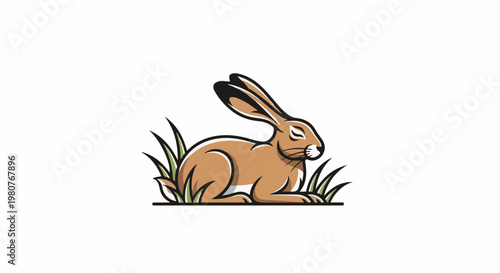 A brown rabbit rests peacefully in green grass