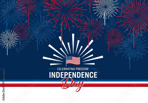Vibrant fireworks exploding in red white and blue hues celebrating freedom