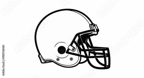 A black and white line drawing of a football helmet on a white background