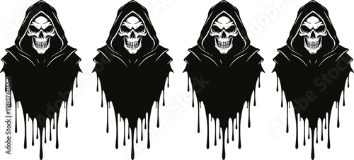   
Vector illustration of hooded grim reaper skull with dripping cloak in eerie design
