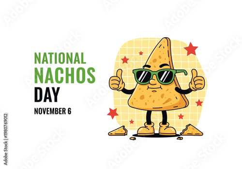 National nachos day cartoon character with sunglasses