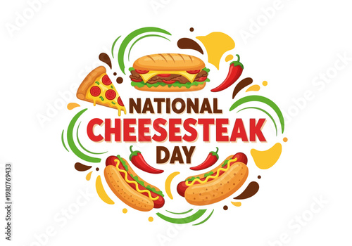 National cheesesteak day food illustration with various dishes