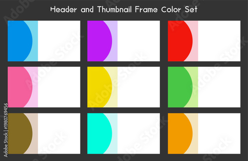 カラフルな円形デザインのバナーやサムネイル用のフレーム枠9色セット