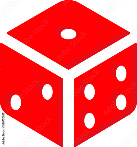 Red isometric dice vector icon for gambling game and random luck