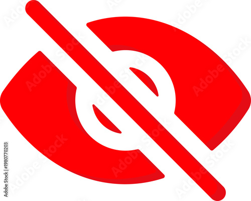 Red eye icon with diagonal line for hidden vision and private mode