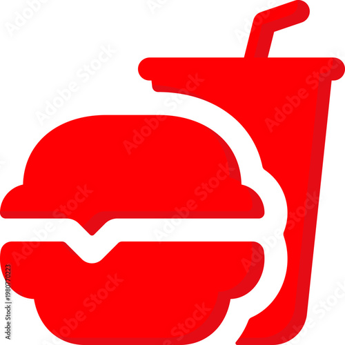 Red burger and soda cup vector icon for fast food and restaurant meal