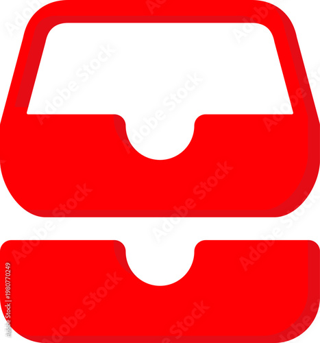 Red stacked inbox vector icon for multiple mail storage and archive