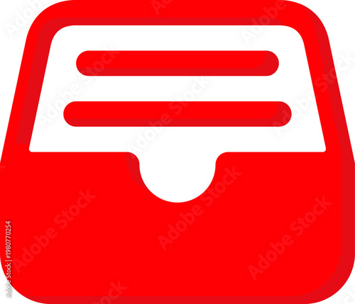 Red inbox icon with document list for email message and data storage