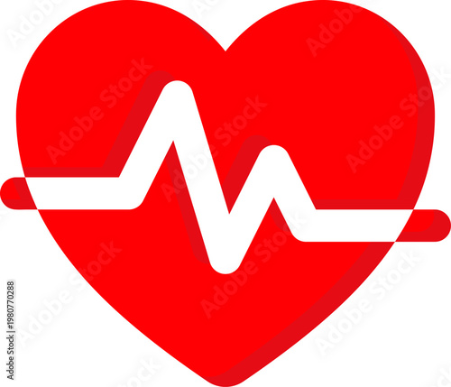 Red heart heartbeat vector icon for medical health and pulse rate