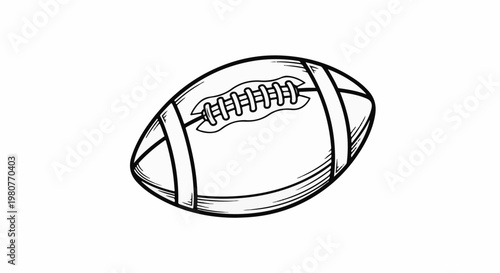 A black and white line drawing of an American football on a white background