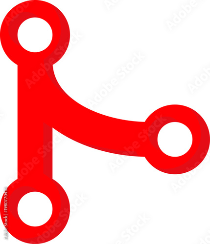 Red branching node vector icon for network connection and code logic