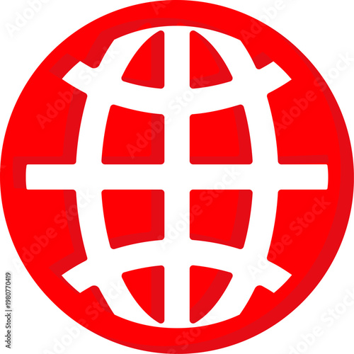 Red global world grid icon for international network and connectivity