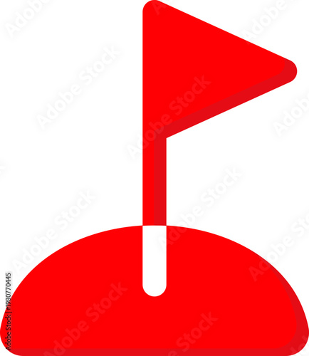 Red flag icon on hill for destination mark and objective success