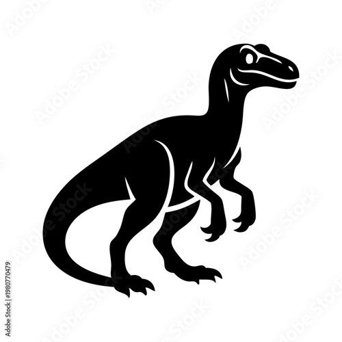 Logotipo con dibujo minimalista con la silueta de un dinosaurio tipo velociraptor