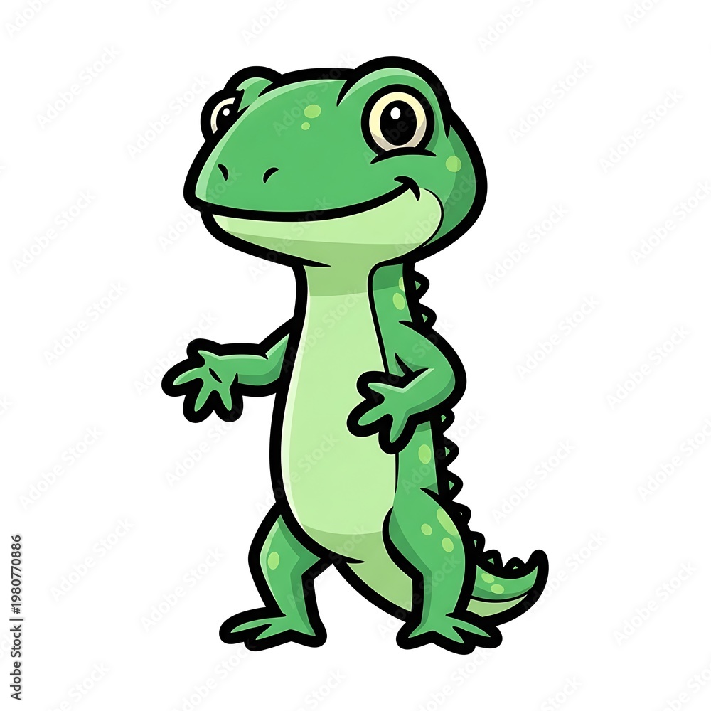 Fototapeta premium Smiling green cartoon lizard standing.