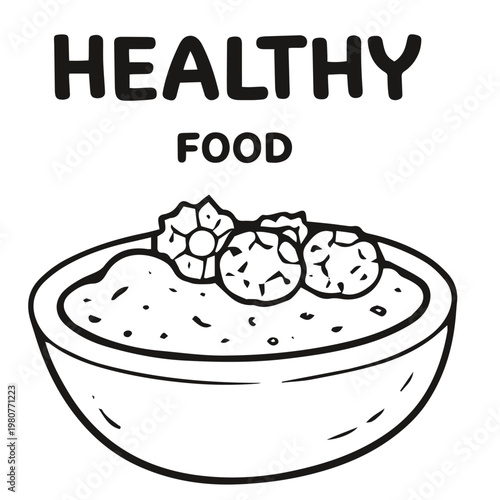 Healthy food doodle illustration with oatmeal bowl and berries breakfast concept

