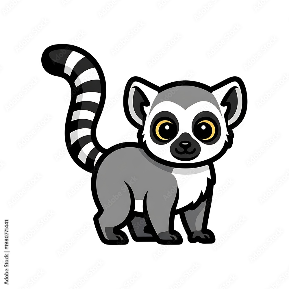 Fototapeta premium Cute Cartoon Lemur Illustration Animal.