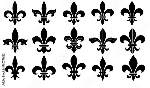 Fleur de lis silhouette icon set heraldic lily vector collection
