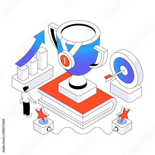 An isometric design illustration of academic award 