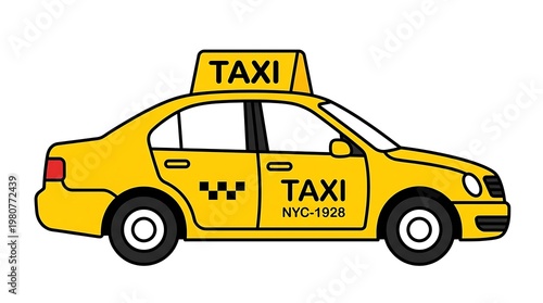 Yellow Taxi Cab Illustration Side View.