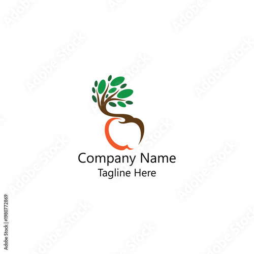 Abstract Logo of Tree Growing Out of Apple Shape with Company Name Placeholder