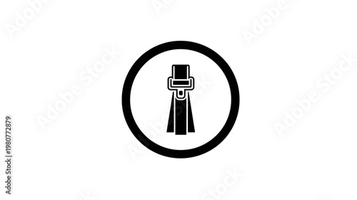A simple black and white design of a zipper inside a circle on a white background